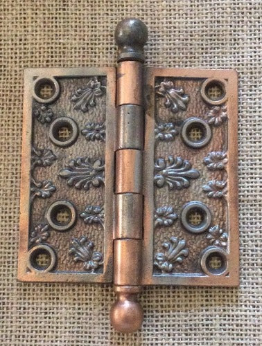 Antique Decorative Cast Bronze Ball Tip Door Hinge - 4" x 4"