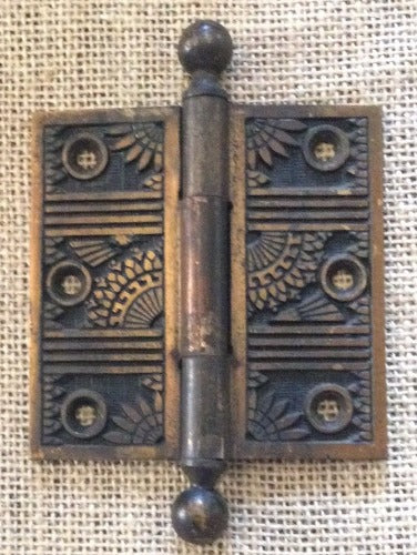 Antique Decorative Cast Iron Ball Tip Door Hinge With Copper Plating - 3½