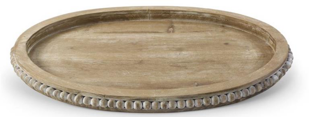 Bead Trim Wooden Oval Tray