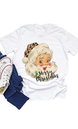 Leopard Hat Retro Santa Kids Graphic Tee