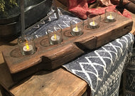 Wooden Beam with Glass Candleholders