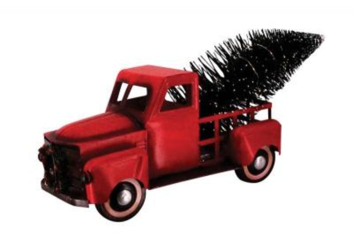 Red Metal Truck With Tree & LED Light - Large