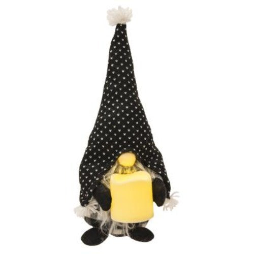 Standing Gray Beard Gnome With Spotted Hat & Candle